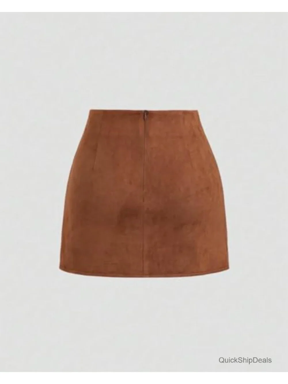 Vintage Faux Suede Ruched Wrap High Waist Zip Back Bodycon Mini Skirt